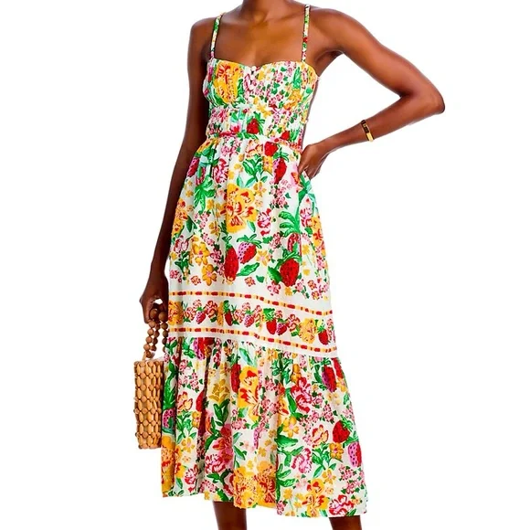 🌺🎉HP🎉🌺 NWT Farm Rio White Floral Sketch Midi Dress